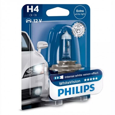 Купить Лампа 12342WHVB1 H4 12V 60/55W P43t (абсолютно белый свет) (блистер 1шт.) White Vision PHILIPS