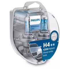 Лампа 12342WVUSM H4 12V 60/55W P43t (абсолютно белый свет) +W5W 12V-5W (уп. 2+2шт) WhiteVision ultra