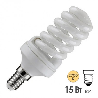 Купить Лампа энергосберегающая ESL QL7 15W 2700K Е14 спираль d46x98 теплая