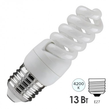 Обзор Лампа энергосберегающая ESL QL7 13W 4200K E27 спираль d40x83 белая