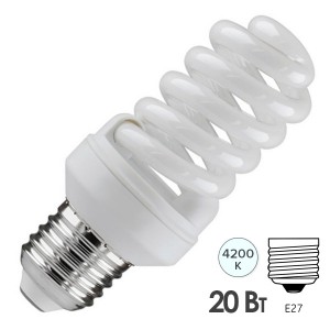 Лампа энергосберегающая ESL QL7 20W 4200K E27 спираль d46x103 белая
