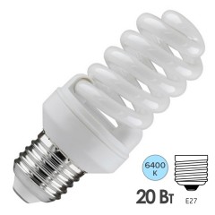 Лампа энергосберегающая ESL QL7 20W 6400K E27 спираль d46x103 холодная