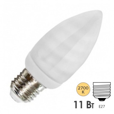Обзор Лампа энергосберегающая свеча ESL B QL7 11W 2700K E27 теплая, d38x101