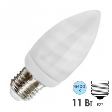 Обзор Лампа энергосберегающая свеча ESL B QL7 11W 6400K E27 холодная, d38x101