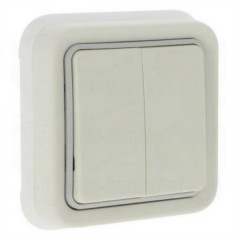 Двухклавишный переключатель IP55 скрытый монтаж Legrand Plexo, белый