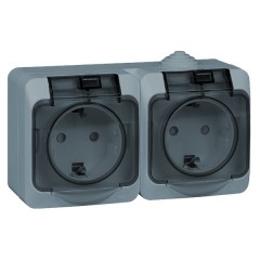 Блок из двух розеток с/з Этюд IP44 Schneider Electric серый