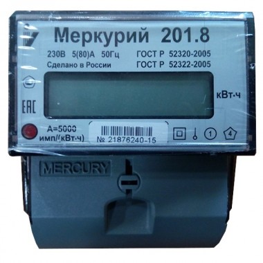 Обзор Электросчетчик Меркурий 201.8  5-80А/220В кл.т.1,0 однотарифный ЖКИ