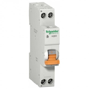 Обзор Дифференциальный автомат Schneider Electric АД63 1п+н 32A 30мA 4,5кА C (тип АС) 1 модуль