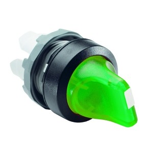 Купить Переключатель ABB M2SS2-21G (короткая ручка) зеленый 2-х поз. с подсветкой (корпус) 90° с фиксацией