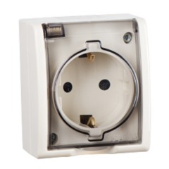 Розетка 2Р+Е с крышкой Simon 15 Aqua IP54 16А 250В слоновая кость