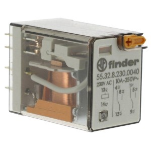 Миниатюрное реле Finder 2СО AgNi 10A AC (50/60Гц) 230В кнопка тест с блокировкой, индикатор