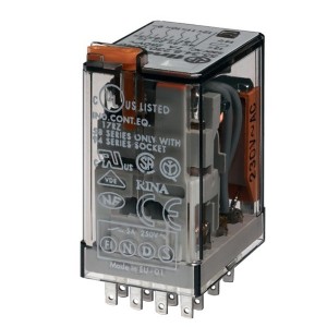 Миниатюрное реле Finder 4СО  AgCdO 7A AC (50/60Гц) 230В кнопка тест с блокировкой + LED (AC)