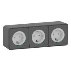 Блок из трех розеток с крышкой IP55 накладной монтаж Mureva Styl Schneider Electric Антрацит