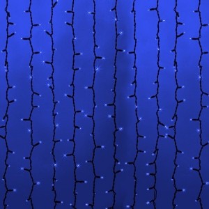 Гирлянда Светодиодный Дождь 2x6м 1500LED синий IP44 эффект водопада, черный провод, 230В