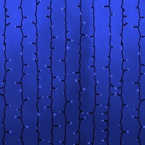 Гирлянда Светодиодный Дождь 2x9м 2200LED синий IP44 эффект водопада, черный провод, 230В