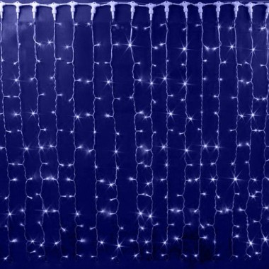 Обзор Гирлянда Светодиодный Дождь 2x1,5м 360LED синий IP65 постоянное свечение, белый каучук, 230В