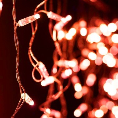 Обзор Гирлянда бахрома светодиодная 2,4х0,6м 88LED красный IP44, постоянное свечение,прозрачный провод