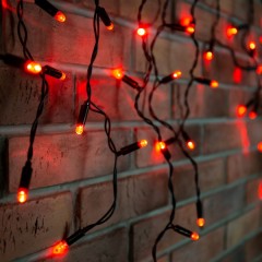 Гирлянда бахрома светодиодная 4,8х0,6м 176LED красный IP44, постоянное свечение,черный провод