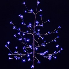 Дерево комнатное "Сакура" серебристый ствол и ветки L1.2m 80LED синий, трансформатор в комплекте