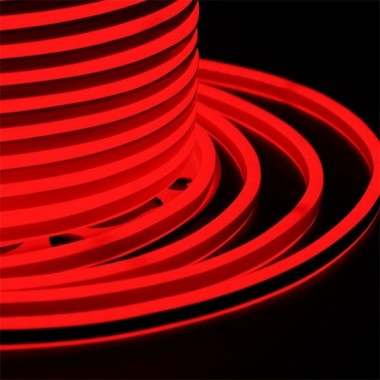 Купить Гибкий Неон LED SMD красный 7х12мм, двусторонний 120LED/9Вт/м, IP65 бухта 100м