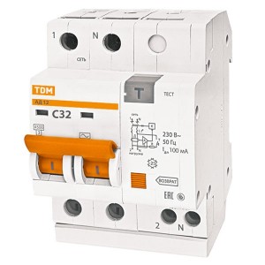 Дифференциальный автомат АД12 2Р С32А 100мА тип АС TDM 3,5 модуля