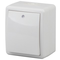Выключатель с подсветкой IP54 10АХ-250В открытой установки Эра Эксперт, белый 11-1402-01