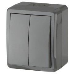 Выключатель двойной IP54 10АХ-250В открытой установки Эра Эксперт, серый 11-1404-03