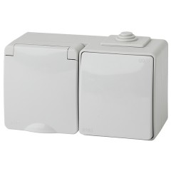 Блок розетка+выключатель горизонт. IP65 16A(10AX) открытой установки Эра Эксперт серый 11-7601-03
