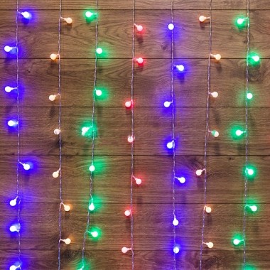 Обзор Гирлянда Светодиодный Дождь 1,5x1,5м с насадками шарики свечение RGB с динамикой прозрачный провод