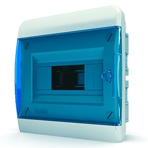 Купить Щит встраиваемый Tekfor 8 (1x8) модулей IP41 прозрачная синяя дверца BVS 40-08-1