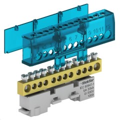 Шина нулевая изолированная Tekfor KSN-6-6x9-16 (14х4,5мм+2х5,3мм) 400В 100А синий