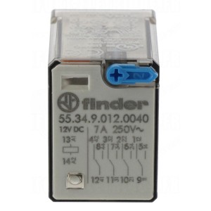 Купить Реле миниатюрное общего назначения Finder втычное контакты AgNi, 4CO 7A DC 12B кнопка тест+индикатор