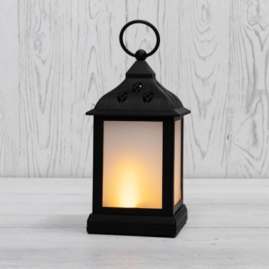 Купить Декоративный фонарь 11х11х22,5 см, черный корпус, теплый белый цвет свечения с эффектом пламени свеч