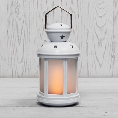 Обзор Декоративный фонарь 12х12х20,6 см, белый корпус, теплый белый цвет свечения с эффектом пламени свечи