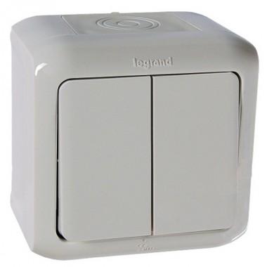 Обзор Выключатель двухклавишный IP44 Legrand Quteo серый