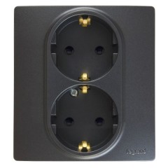 Розетка Legrand Etika Plus двойная с заземлением, самозажимные клеммы, антрацит
