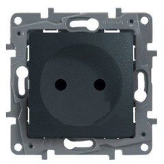 Розетка Legrand Etika Plus со шторками без заземления, винтовой зажим, антрацит