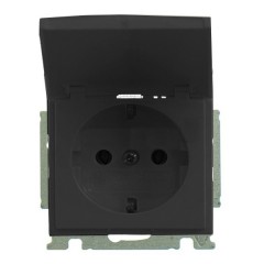Розетка с заземлением ABB Basic 55 с крышкой цвет черный (20 EUK-95)