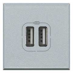Розетка USB для зарядки мобильных устройств 2х1100мА / 1х2400мА 2 модуля Axolute Алюминий