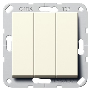 Обзор Выключатель/переключатель трехклавишный Gira System 55 кремовый глянцевый
