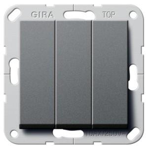 Купить Выключатель/переключатель трехклавишный Gira System 55 черный антрацит