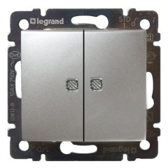 Выключатель двухклавишный Legrand Valena с подсветкой алюминий