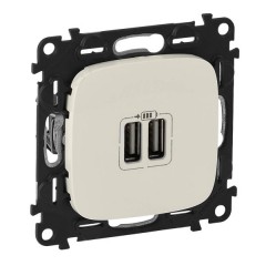 Зарядное устройство с двумя USB-разъемами тип А-А 2400мА с накладкой Legrand Allure cлоновая кость