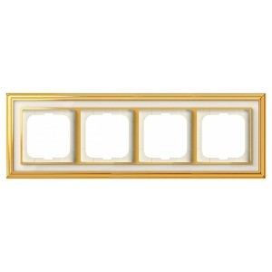 Рамка 4-постовая АВВ Династия, Латунь полированная/белое стекло (1724-838-500)
