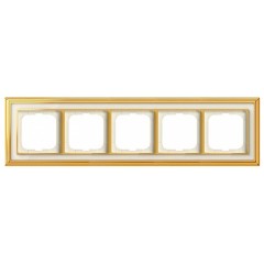 Рамка 5-постовая АВВ Династия, Латунь полированная/белое стекло (1725-838-500)