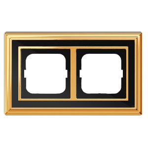 Рамка 2-постовая АВВ Династия, Латунь полированная/черное стекло (1722-835-500)