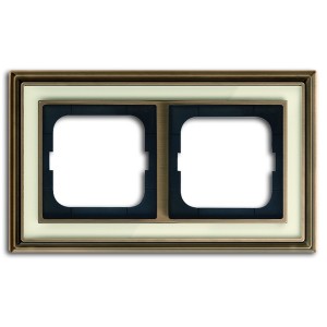 Рамка 2-постовая АВВ Династия, Латунь античная/белое стекло (1722-848-500)