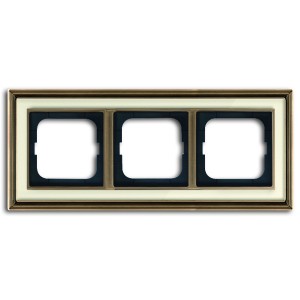 Рамка 3-постовая АВВ Династия, Латунь античная/белое стекло (1723-848-500)