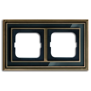 Рамка 2-постовая АВВ Династия, Латунь античная/черное стекло (1722-845-500)