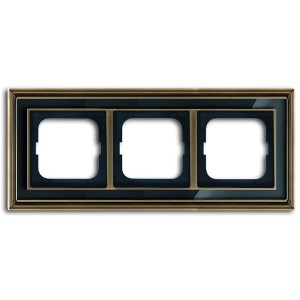 Купить Рамка 3-постовая АВВ Династия, Латунь античная/черное стекло (1723-845-500)